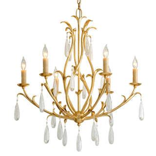 Buy gold-leaf-with-white-meteorite-glass-and-white-shade Prosecco Chandelier by Corbett Lighting