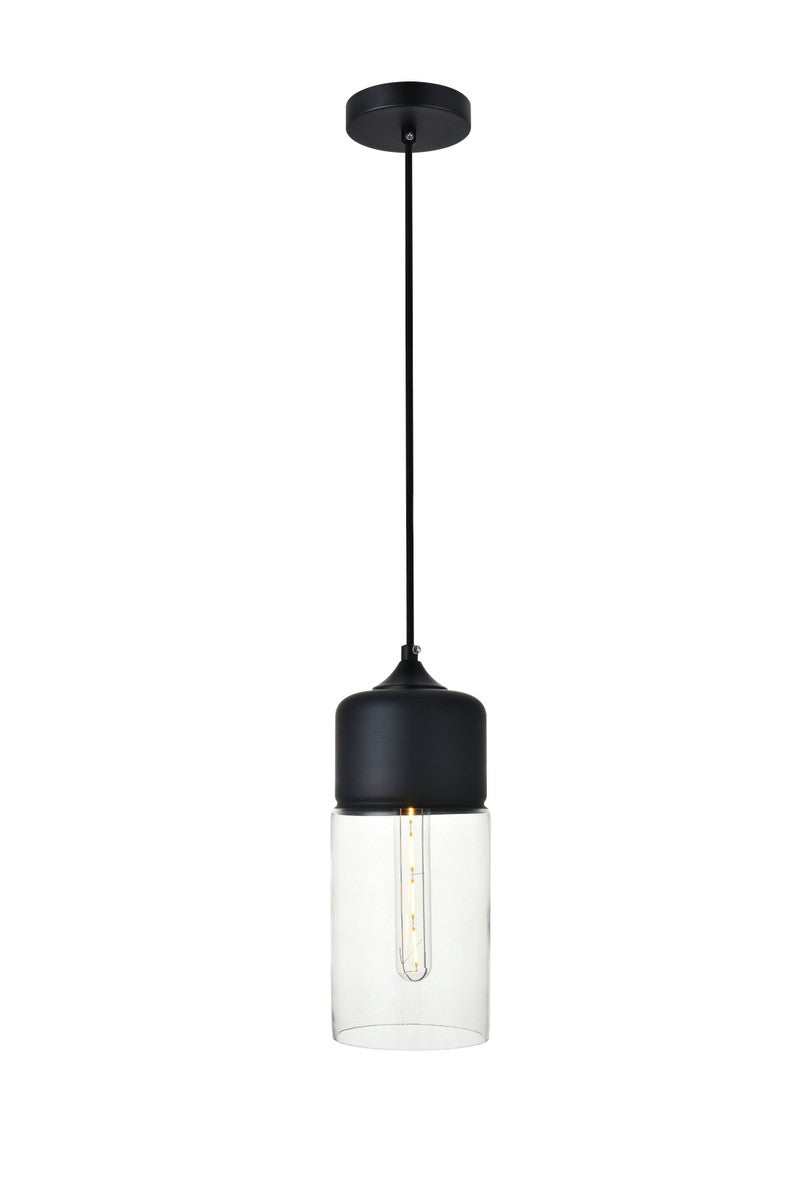 ASHWELL Pendant by Elegant Lighting – Lights: 1 Light (5.10"L x 5.10"W x 12.60"H) – Finish: Black with Black And Clear Glass and Clear Shade – Elegant Lighting-LD2240BK