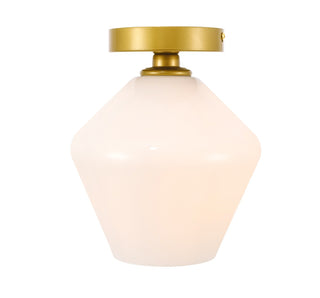 Buy brass-with-frosted-white-glass-and-white-shade Gene Flush Mount Ceiling Light by Elegant Lighting