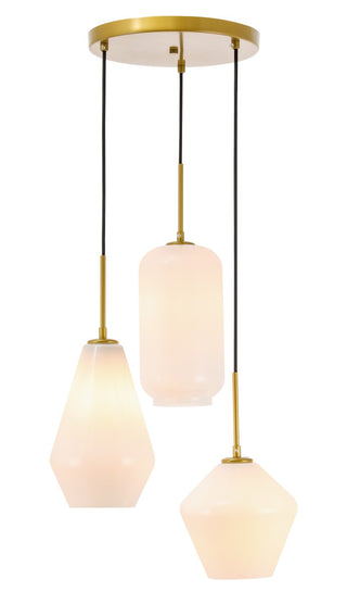 Buy brass-with-frosted-white-glass-and-white-shade Gene Pendant by Elegant Lighting