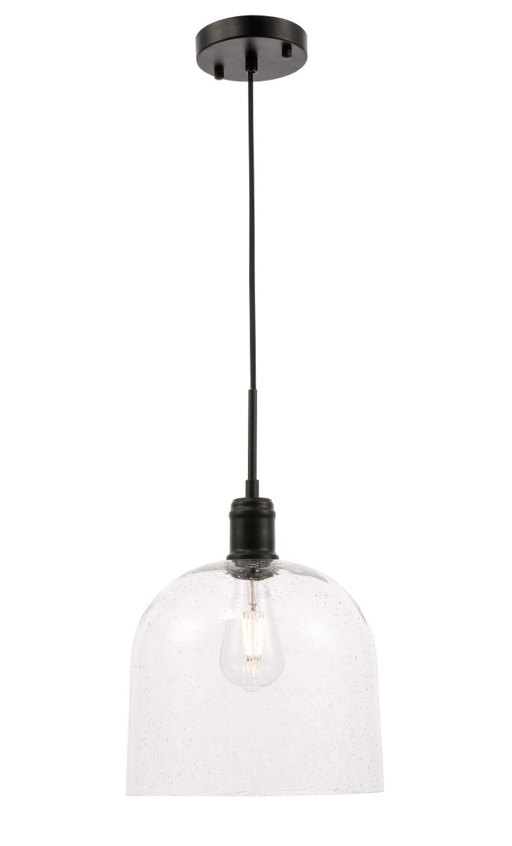 Gabe Pendant by Elegant Lighting – Lights: 1 Light (10.00"L x 10.00"W x 12.40"H) – Finish: Black with Clear Bubble Glass and Clear Seedy Shade – Elegant Lighting-LD6213BK