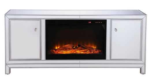 Modern TV Stand With Fireplace Insert by Elegant Lighting – Size: 60.00"L x 18.00"W x 26.00"H – Finish: Antique Silver – Elegant Lighting-MF701S-F1