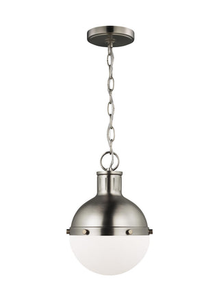 Buy antique-brushed-nickel-with-smooth-white-glass-and-white-shade Hanks Outdoor (Damp) Pendant by Visual Comfort Studio