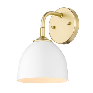 Buy olympic-gold-with-matte-white-glass-and-white-shade Zoey Outdoor (Damp) Sconce by Golden