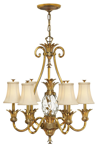 Buy burnished-brass-with-clear-optic-glass-and-natural-cream-shade Plantation Chandelier by Hinkley