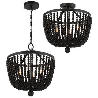 Buy matte-black-with-wood-beads-glass Rylee Outdoor (Damp) Flush Mount Ceiling Light by Crystorama