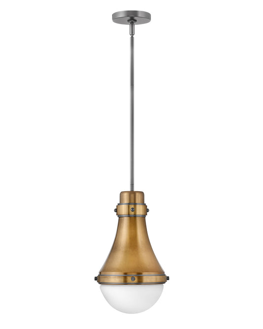 Oliver Pendant by Hinkley – Lights: 1 Light (9.00"L x 9.00"W x 15.50"H) – Finish: Heritage Brass with Etched Opal Glass and Opal Shade – Hinkley-39057HB