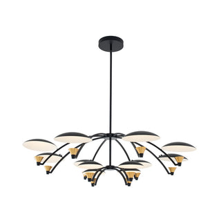 Buy matte-black-w-white-and-brass-accent-with-two-sizes-shades-for-2-tier-chandelier-glass-and-white-shade Redding Chandelier by Kalco