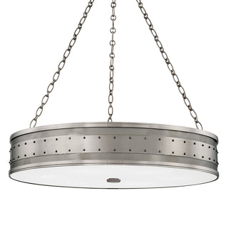 Buy historic-nickel-and-white-shade Gaines Outdoor (Damp) Chandelier by Hudson Valley
