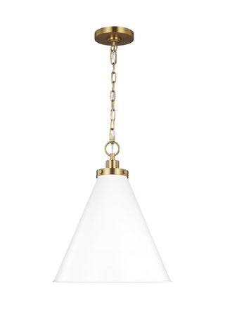 Buy matte-white-and-burnished-brass-with-matte-white-glass-and-white-shade Wellfleet Outdoor (Damp) Pendant by Visual Comfort Studio