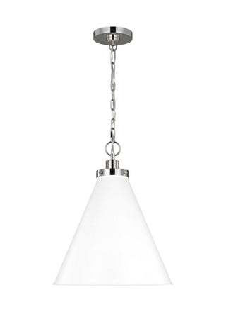 Buy matte-white-and-polished-nickel-with-matte-white-glass-and-white-shade Wellfleet Outdoor (Damp) Pendant by Visual Comfort Studio