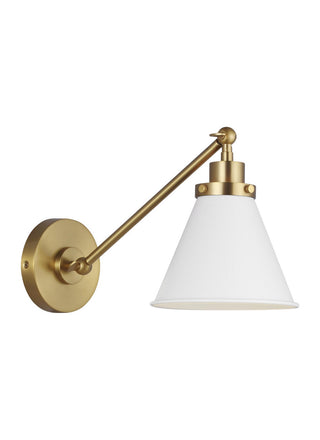 Buy matte-white-and-burnished-brass-with-matte-white-glass-and-metal-shade Wellfleet Outdoor (Damp) Sconce by Visual Comfort Studio
