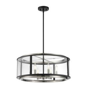 Buy matte-black-satin-nickel-with-clear-glass-glass-and-clear-shade Tambouro Pendant by Eurofase