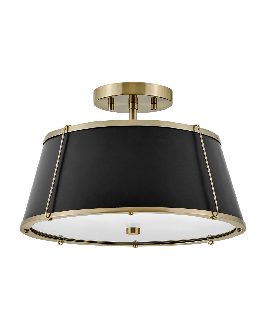 Clarke Semi-Flush Mount Ceiling Light by Hinkley – Lights: 2 Light (15.00"L x 15.00"W x 9.25"H) – Finish: Warm Brass with Metal Glass and Black Shade – Hinkley-4893WS