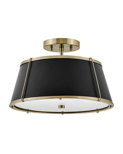 Clarke Semi-Flush Mount Ceiling Light by Hinkley – Lights: 2 Light (15.00"L x 15.00"W x 9.25"H) – Finish: Warm Brass with Metal Glass and Black Shade – Hinkley-4893WS