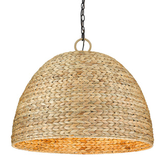 Buy matte-black-with-woven-sweet-grass-glass-and-woven-natural-shade Rue Outdoor (Damp) Pendant by Golden