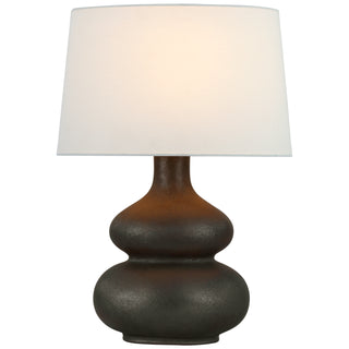 Buy stained-black-metallic-with-15-x-17-x-10-5-linen-oval-glass-and-white-shade Lismore Table Lamp by Visual Comfort Signature