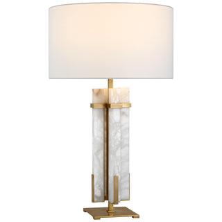 Buy hand-rubbed-antique-brass-and-alabaster-with-18-x-18-x-10-linen-glass Malik Table Lamp by Visual Comfort Signature