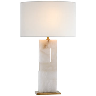 Buy alabaster-and-hand-rubbed-antique-brass-with-17-x-17-x-10-linen-glass Ashlar Table Lamp by Visual Comfort Signature