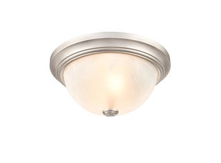 Buy satin-nickel-with-faux-alabaster-glass-and-white-shade Outdoor (Damp) Flush Mount Light by Millennium