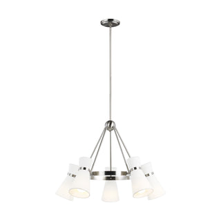 Buy brushed-nickel-with-white-glass-and-white-shade Clark Outdoor (Damp) Chandelier by Visual Comfort Studio
