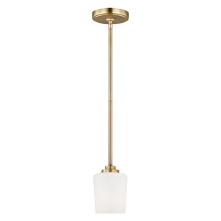 Buy satin-brass-with-etched-white-inside-glass-and-white-shade Windom Outdoor (Damp) Pendant by Generation Lighting