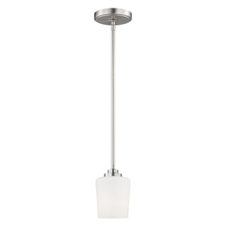 Buy brushed-nickel-with-etched-white-inside-glass-and-white-shade Windom Outdoor (Damp) Pendant by Generation Lighting