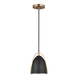 Buy satin-brass-with-midnight-black-glass-and-black-shade Norman Outdoor (Damp) Mini Pendant by Visual Comfort Studio