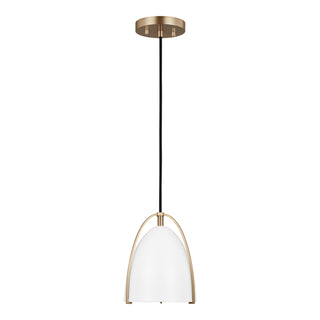 Buy satin-brass-with-matte-white-glass-and-white-shade Norman Outdoor (Damp) Pendant by Visual Comfort Studio