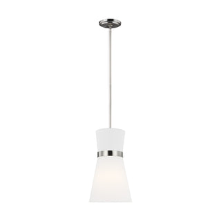 Buy brushed-nickel-with-white-glass-and-white-shade Clark Outdoor (Damp) Pendant by Visual Comfort Studio