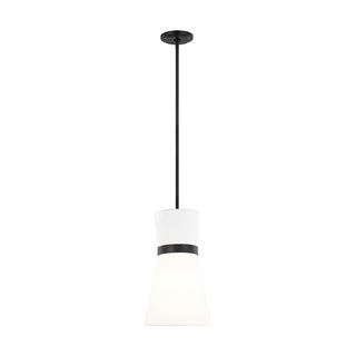 Buy midnight-black-with-white-glass-and-white-shade Clark Outdoor (Damp) Pendant by Visual Comfort Studio