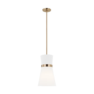 Buy satin-brass-with-white-glass-and-white-shade Clark Outdoor (Damp) Pendant by Visual Comfort Studio