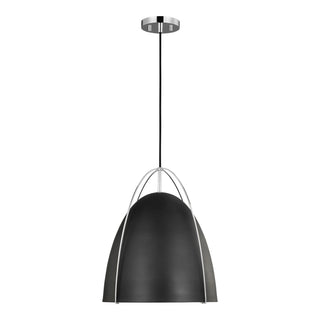 Buy chrome-with-midnight-black-glass-and-black-shade Norman Outdoor (Damp) Pendant by Visual Comfort Studio