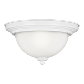 Buy white-with-satin-etched-glass-and-white-shade Geary Outdoor (Damp) Flush Mount Ceiling Light by Generation Lighting