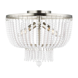 Buy brushed-nickel-with-white-glass-and-white-shade Jackie Outdoor (Damp) Semi-Flush Mount Ceiling Light by Visual Comfort Studio