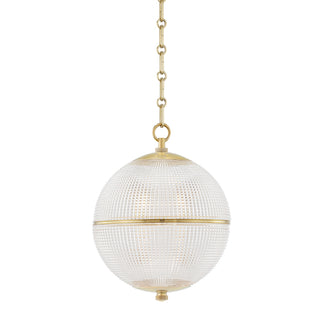 Buy aged-brass-with-clear-halophane-glass-and-clear-shade Sphere No. Outdoor (Damp) Pendant by Hudson Valley