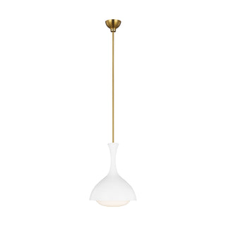 Buy matte-white-and-burnished-brass-with-milk-white-glass-and-white-shade Lucerne Outdoor (Damp) Pendant by Visual Comfort Studio
