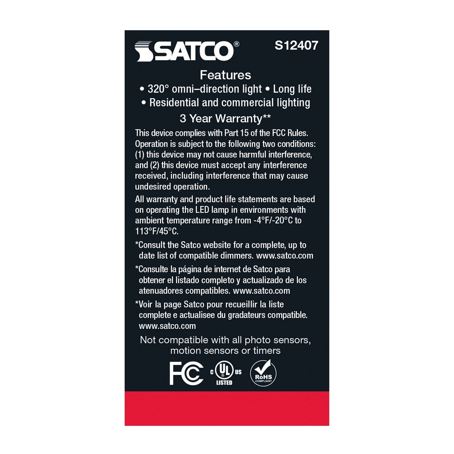 8.2 Watt (75 Watt Equivalent) Medium A15 120V LED 3000k Light Bulb by Satco