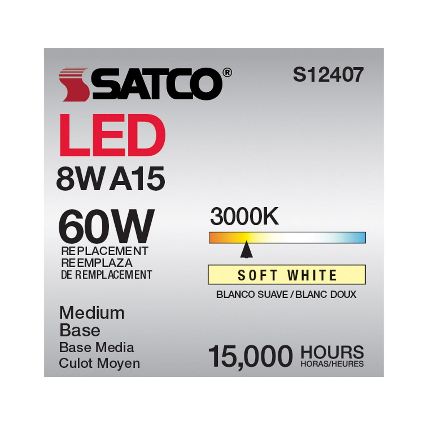 8.2 Watt (75 Watt Equivalent) Medium A15 120V LED 3000k Light Bulb by Satco