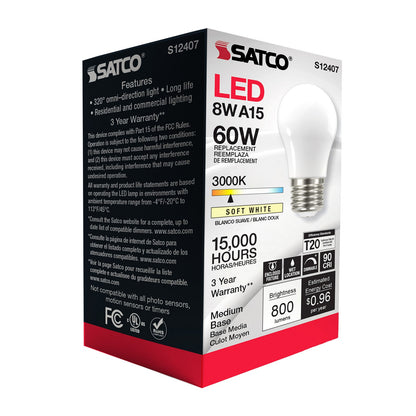 8.2 Watt (75 Watt Equivalent) Medium A15 120V LED 3000k Light Bulb by Satco