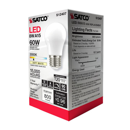 8.2 Watt (75 Watt Equivalent) Medium A15 120V LED 3000k Light Bulb by Satco