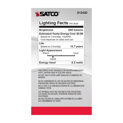 8.2 Watt (75 Watt Equivalent) Medium A19 120V LED 3000k Light Bulb by Satco