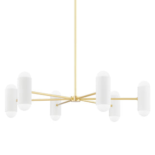Buy aged-brass-soft-white-combo-and-white-shade Kira Outdoor (Damp) Chandelier by Mitzi