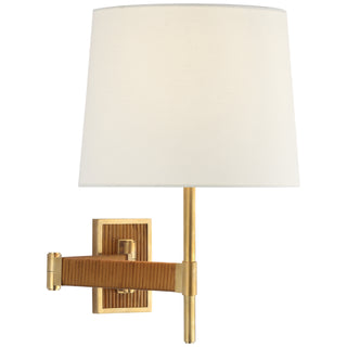 Buy hand-rubbed-antique-brass-and-dark-rattan-with-10-x-11-25-x-9-linen-glass-and-natural-cream-shade Elle Sconce by Visual Comfort Signature