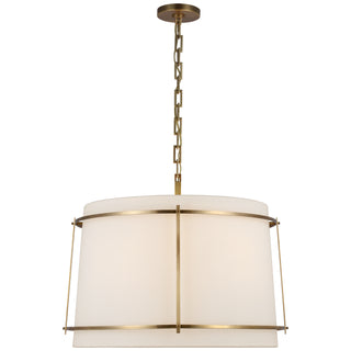 Buy hand-rubbed-antique-brass-with-linen-glass-and-white-shade Callaway Outdoor (Damp) Pendant by Visual Comfort Signature