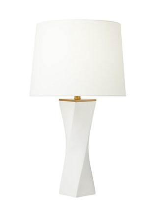 Buy white-leather-with-white-linen-glass-and-white-shade Lagos Table Lamp by Visual Comfort Studio