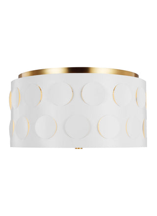 Buy burnished-brass-with-etched-glass-and-white-shade Dottie Outdoor (Damp) Flush Mount Ceiling Light by Visual Comfort Studio