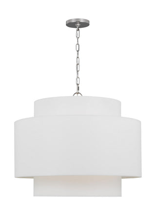 Buy polished-nickel-with-silk-screen-white-inside-clear-outside-glass-and-white-shade Sawyer Outdoor (Damp) Pendant by Visual Comfort Studio