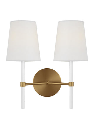 Buy burnished-brass-with-white-linen-glass Monroe Outdoor (Damp) Sconce by Visual Comfort Studio