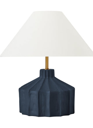 Buy matte-medium-blue-wash-with-white-linen-glass-and-white-shade Veneto Table Lamp by Visual Comfort Studio